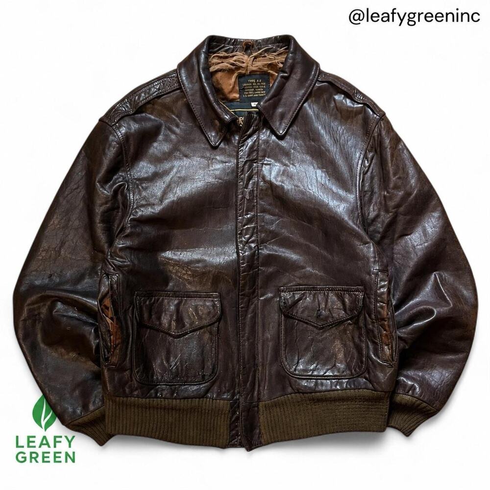 Avirex Brown Leather Bomber Jacket us sz 42 Distressed Vintage Made USA Medium